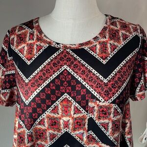 LULAROE Carly Chevron patterned swing dress black cream red short sleeve Small